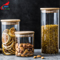 transparent food spice glass container with bamboo lid Storage-108RL